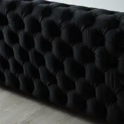 Kelly Black Velvet 3-Seater Sofa - Black Nickel Legs