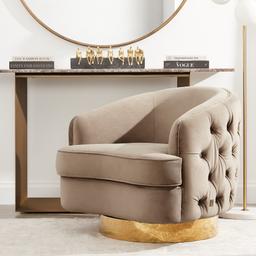 Kelly Charcoal Velvet Swivel Chair - Black Nickel Leg