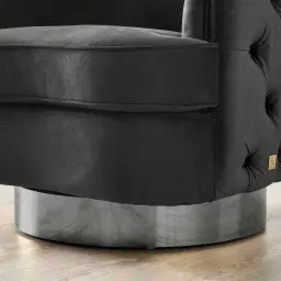 Kelly Charcoal Velvet Swivel Chair - Black Nickel Leg