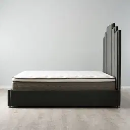 Jacques Charcoal Velvet Queen Bed - Black Nickel Frame
