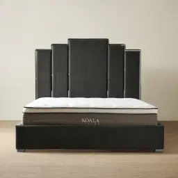 Jacques Charcoal Velvet Queen Bed - Black Nickel Frame