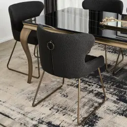 Quinn Olive Green Boucle Dining Chair - Black Legs