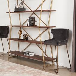 Quinn Beige Velvet Barstool - Brass Colour Legs