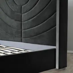 Gertrude Charcoal Velvet Queen Bed - Brushed Black Nickel Stainless Steel Frame