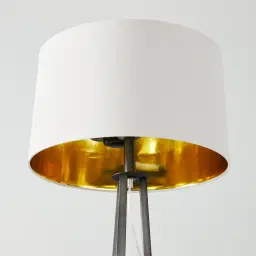 Rogers Brushed Graphite Floor Lamp - White Linen Lamp Shade