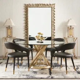 Moulin Black Vegan Leather Dining Chair - Brushed Gold Legs