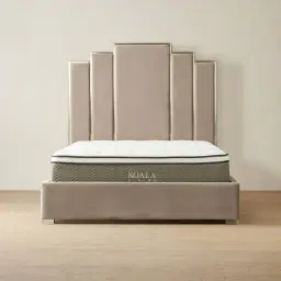 Jacques Beige Velvet Queen Bed - Brushed Champagne Gold Frame