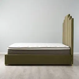 Jacques Olive Green Velvet King Bed - Brushed Champagne Gold Frame