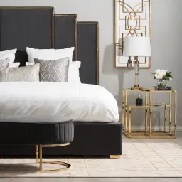 Jacques Olive Green Velvet Queen Bed - Brushed Champagne Gold Frame