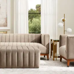 Astoria Beige Velvet Square Ottoman