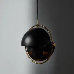 Selene Brushed Gold Metal Pendant Light - 38cm Black Metal Shade