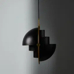 Selene Brushed Gold Metal Pendant Light - 38cm Black Metal Shade