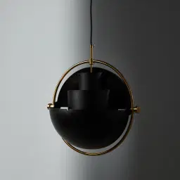 Selene Brushed Gold Metal Pendant Light - 38cm Black Metal Shade
