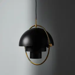 Selene Brushed Gold Metal Pendant Light - 38cm Black Metal Shade