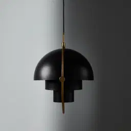 Selene Brushed Gold Metal Pendant Light - 38cm Black Metal Shade