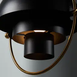 Selene Brushed Gold Metal Pendant Light - 38cm Black Metal Shade
