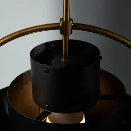 Selene Brushed Gold Metal Pendant Light - 38cm Black Metal Shade