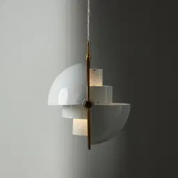 Selene Brushed Gold Metal Pendant Light - 38cm White Metal Shade