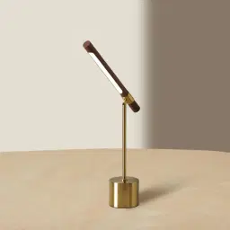 Kaia Brushed Gold Metal Table Lamp Walnut Metal Shade