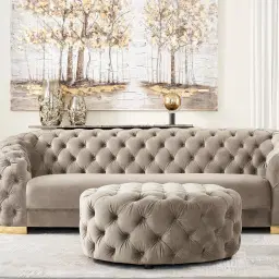Kelly Olive Green Velvet 3-Seater Sofa Gold Legs