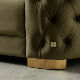 Kelly Olive Green Velvet 3-Seater Sofa Gold Legs