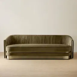 Crown Olive Green Velvet 3-Seater Sofa
