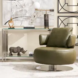 Vermont Garden Green Leather Swivel Occasional Chair