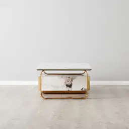 Marbella 2-Layered Cold Calacatta White Sintered Stone Coffee Table - Brushed Gold Frame
