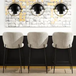 Hailey Charcoal Velvet 67cm Counter Stool - Black Metal Legs