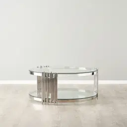 Lindsay Polished Stainless Steel Round Coffee Table - Clear Glass Top