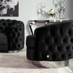 Kelly Navy Blue Swivel Chair - Gold Legs