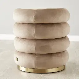 Megan Beige Velvet 40cm Round Ottoman