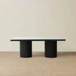 Archie Black Rectangular Dining Table with White Sintered Stone Top - 200x100cm