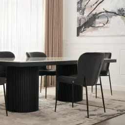 Archie Black Rectangular Dining Table with White Sintered Stone Top - 200x100cm