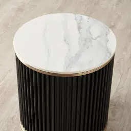 Archie Black Round Side Table with White Sintered Stone Top