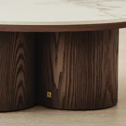 Terzetto Pandora Brown Sintered Stone Round Coffee Table Low - Dark Brown Ash Legs