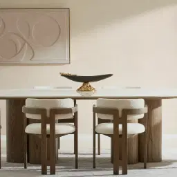 Terzetto Pandora Brown Sintered Stone Curved Dining Table- Medium Brown Wooden Legs