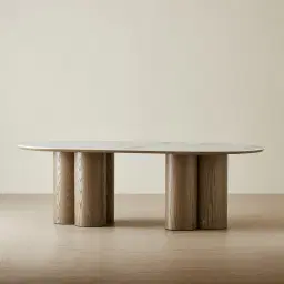 Terzetto Pandora Brown Sintered Stone Curved Dining Table- Medium Brown Wooden Legs