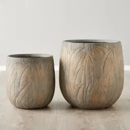 Aavah Brass Washed Fibre Clay Planter - Set of 2