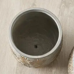 Ahmaya Brass Washed Fibre Clay Planter - Set of 2