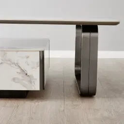 Marbella 2-Layered Cold Calacatta White Sintered Stone Coffee Table - Black Nickel Frame
