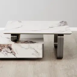 Marbella 2-Layered Cold Calacatta White Sintered Stone Coffee Table - Black Nickel Frame