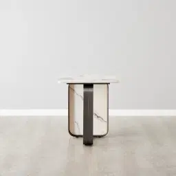 Marbella Cold Calacatta White Sintered Stone Side Table - Black Nickel Frame