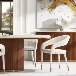 Moulin Chantilly White Fabric Dining Chair - Brushed Gold Legs