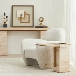 Monolith Natural Silver-Grey Travertine Side Table