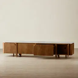 Portobello Toffee Brown Ash Veneer Entertainment Unit - Pandora Brown Sintered Stone Top