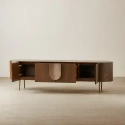Napa Caramel Oak Entertainment Unit - Antique Brass Frame