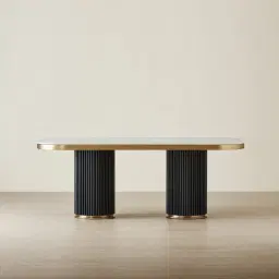 Archie Black Curved Rectangular Dining Table with Statuario White Sintered Stone Top - 200x100cm