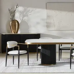 Archie Black Curved Rectangular Dining Table with Statuario White Sintered Stone Top - 268x118cm