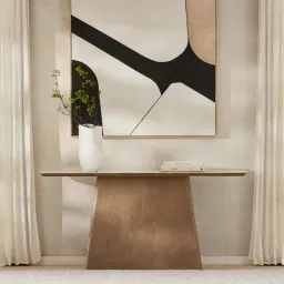 Dunstan Medium Brown Veneer Console Table with Calacatta Viola Sintered Stone Top